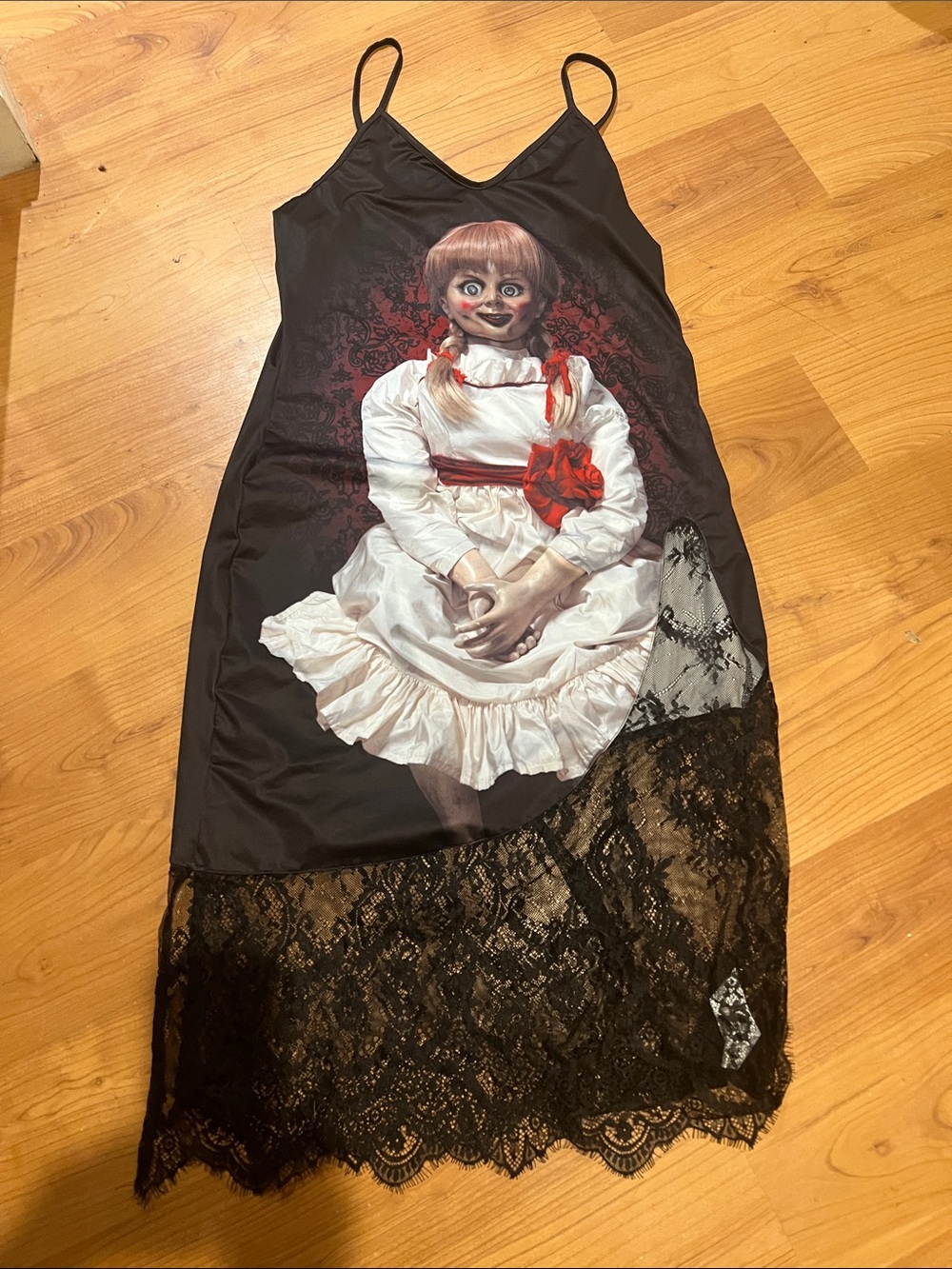 horror  Black Annabelle Doll Spaghetti-Strap Halloween XL  Dress nwt